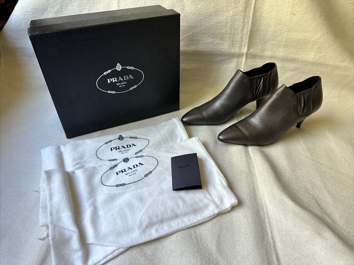 PRADA Shoes Graphite Mordore Leather Ankle Boots Booties  display picture 1