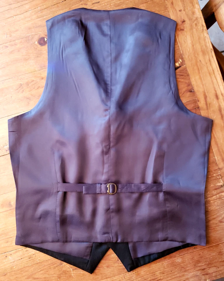 ALFANI Macy's Men's Designer Dress Suit VEST Black Size S WOOL Adjustable Back - Image 2 of 4