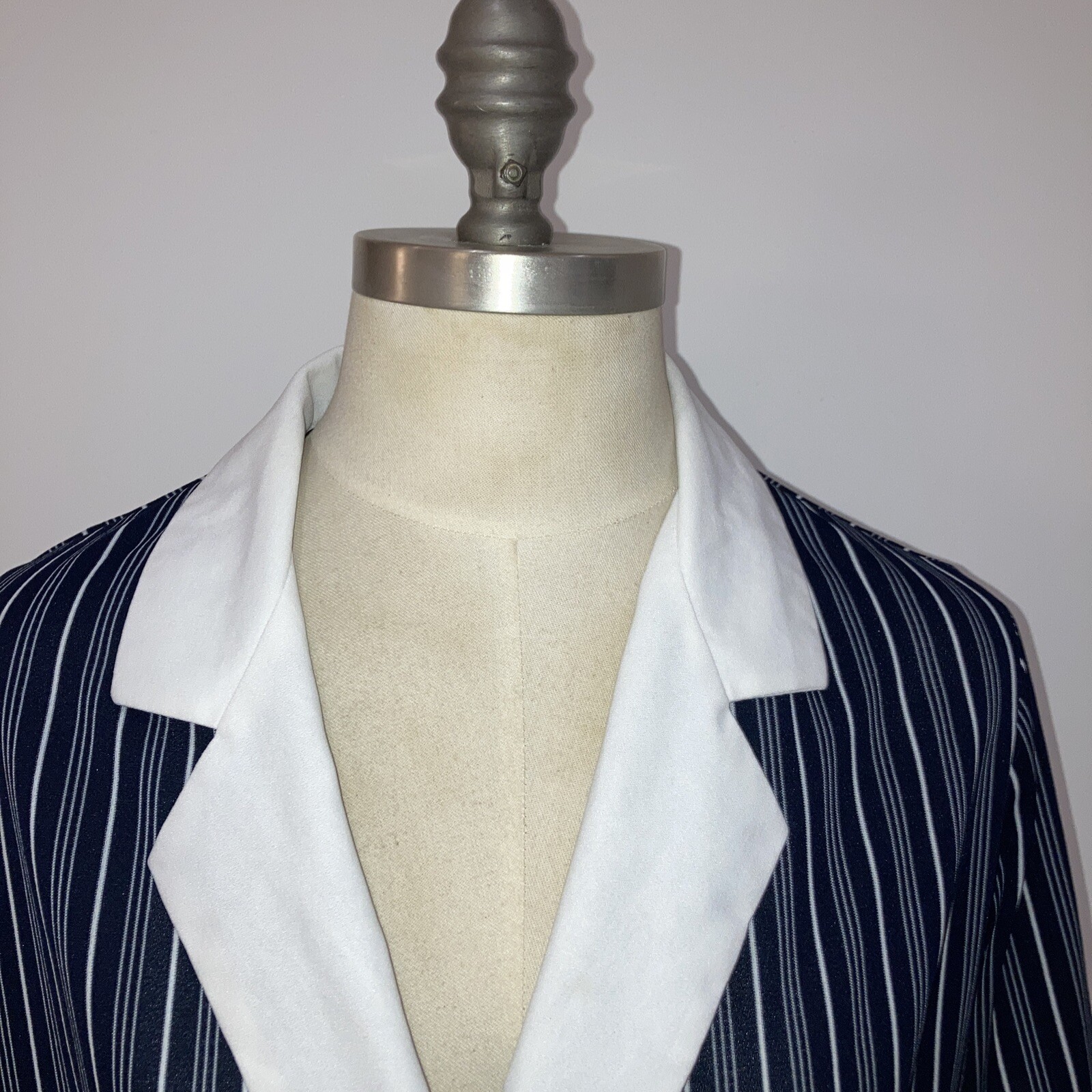 1970s/80s Navy/White Striped Double Breasted Blouse, 21" pit to pit approx. 2