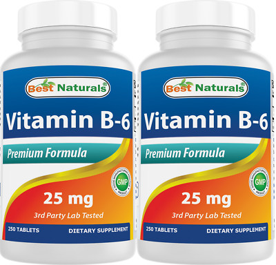 2 Pack Best Naturals Vitamin B-6 25 mg 250 Tablets