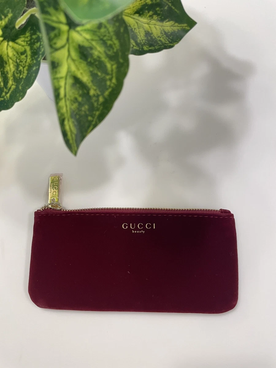 Gucci beauty Pouch Suede Fabric Luxury Red Velvet 3.5x7 Brand New