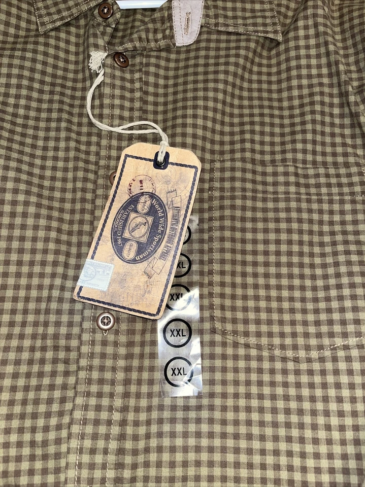 Новый мужской по всему миру SPORTSMAN длинным рукавом рубашка на пуговицах sz XXL 2XL коричневый чек - Изображение 2 из 4