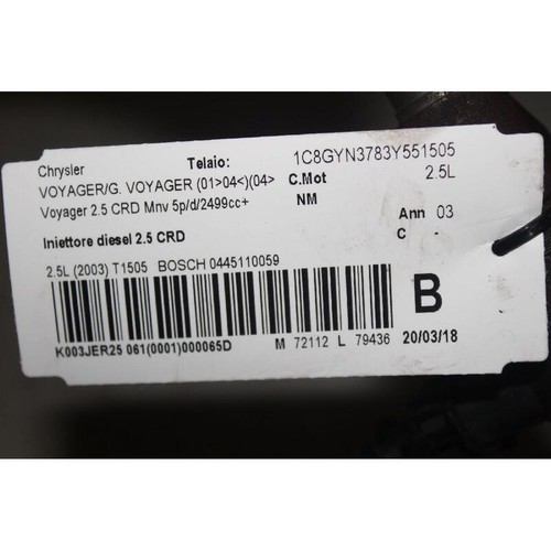 INJECTOR FOR CHRYSLER VOYAGER/G. VOYAGER (01-04)(04-09) 2.5 CRD MNV 2001 - Picture 3 of 6