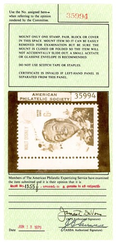 USA Scott 1355f MNH Disney Blue Omitted Error with Certificate (SCV $1500) - Picture 3 of 4