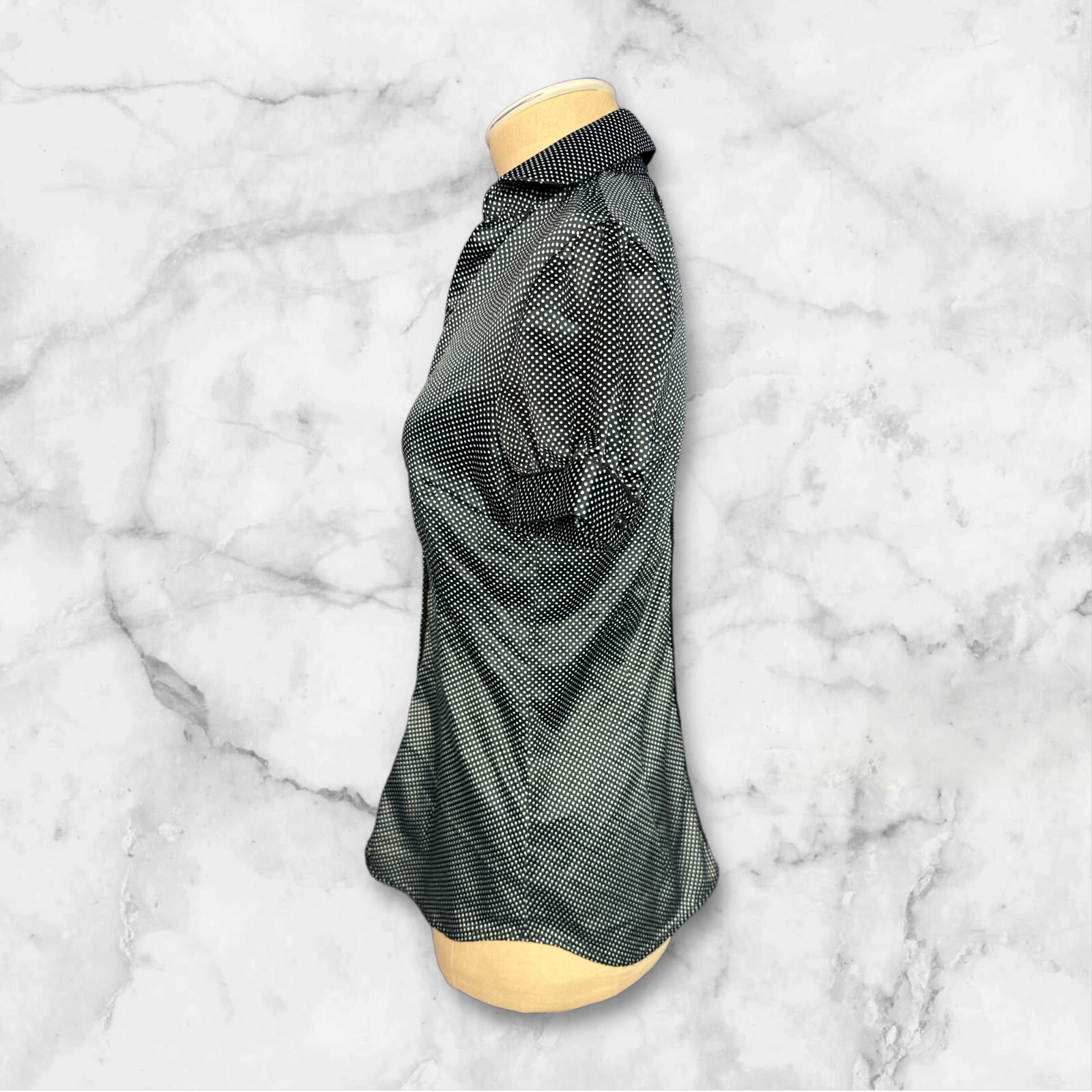 Zara Basic Black/White Micro Polka Dot Blouse Sat… - image 4