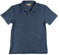 Birdwell Beach Britches Terry Cloth Polo Men XL Blue Short Sleeve Shirt USA Made