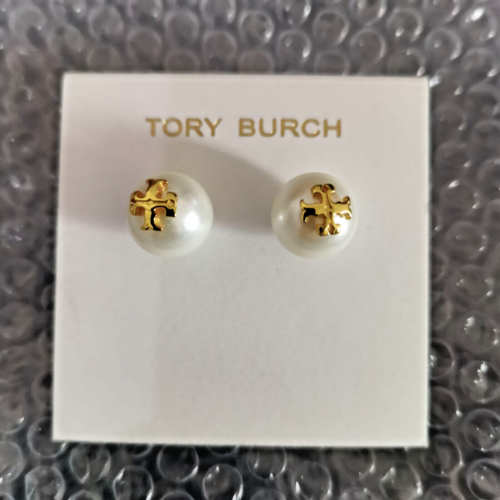 Authentic Tory Burch white pearl stud earrings