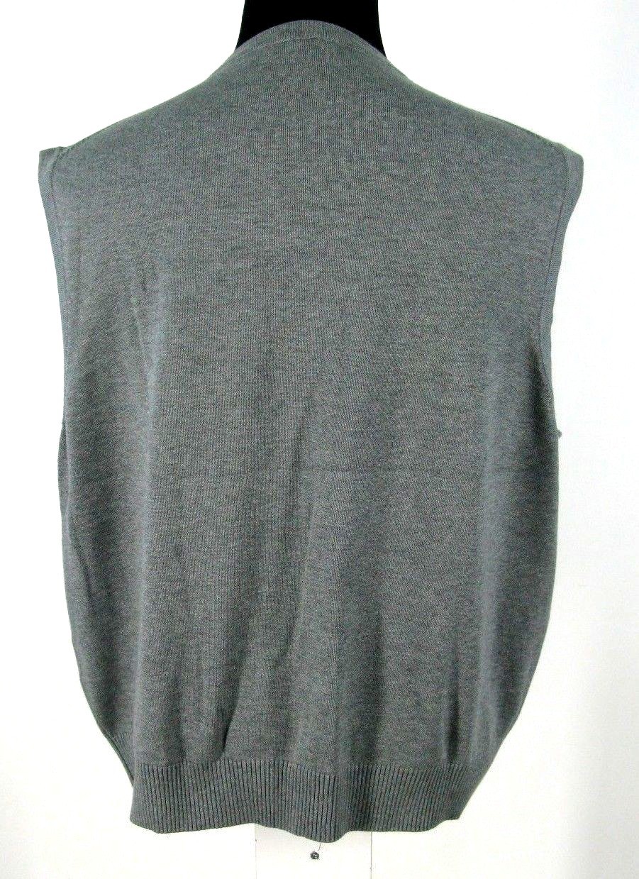 Lands End Sweater Vest XL 4648 Gray Cotton Knit Pullover VNeck Men
