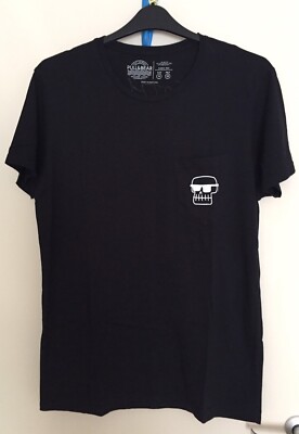 Mens PULL&BEAR T Shirt Black W/white Print Size M Excellent