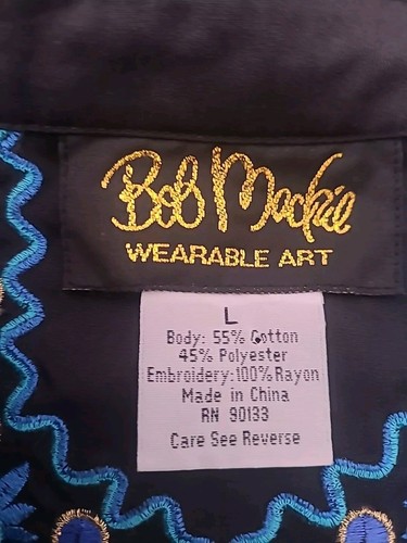 Bob Mackie Wearable Art Button Up Shirt Size L Black Blue Embroidered Western - Picture 7 of 8