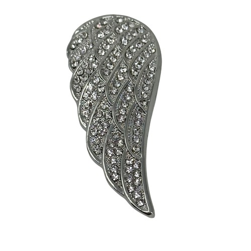 Angel Wing Rhinestone Brooch Pin Magnetic In Silver Tone Metal 2.5 Inch - Picture 2 of 8
