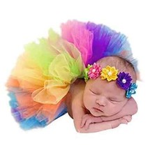 NEW Baby Girl Photo Shoot Prop Headband Rainbow Tulle Tutu Skirt Fashion Costume