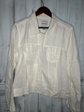 WOMENS TOMMY BAHAMA TWO PALMS 100 LINEN RAW EDGE BUTTON UP JACKET WHITE XL