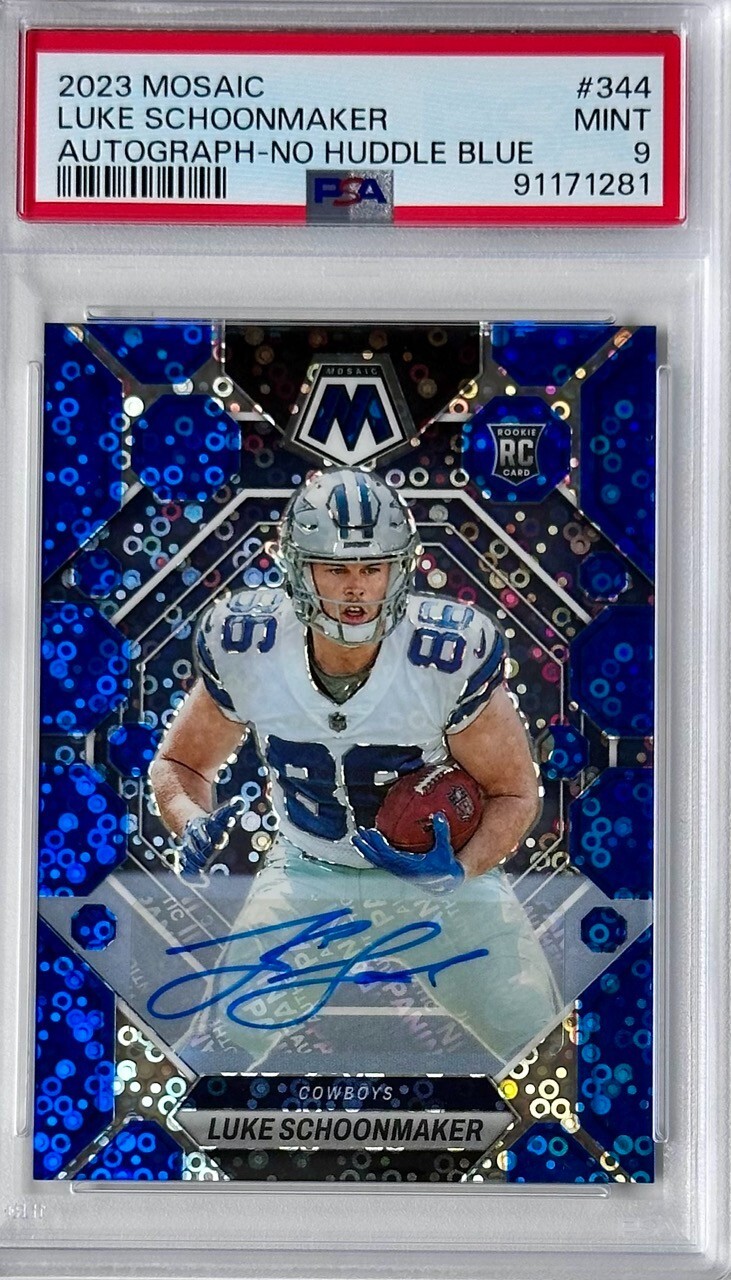 2023 Panini Mosaic Luke Schoonmaker No Huddle Blue Prizm Auto RC PSA 9 Mint