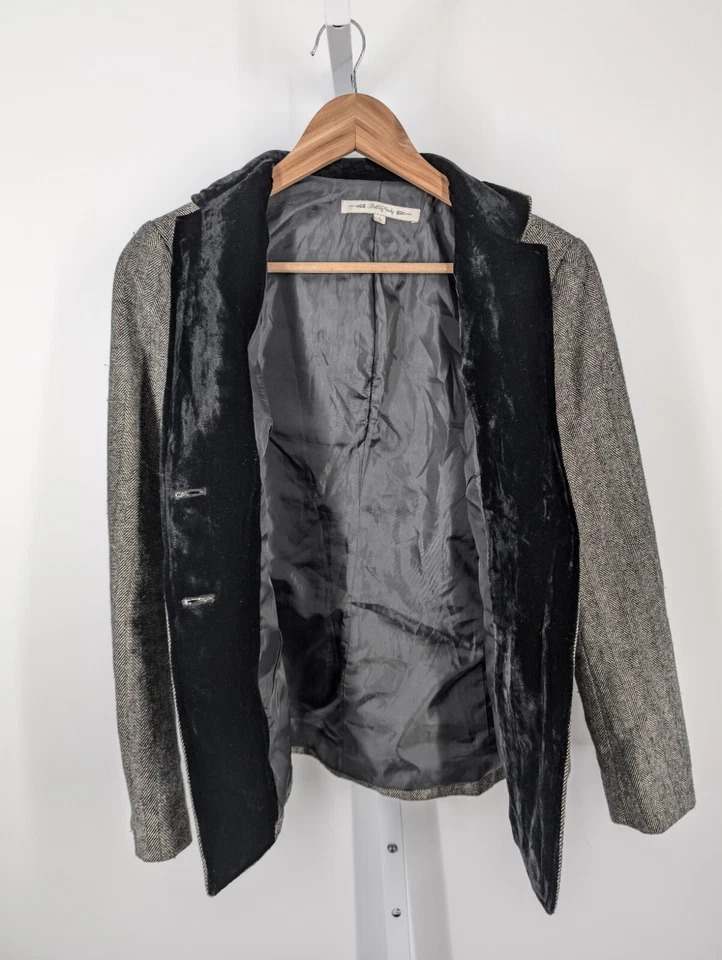 Blazer Esmoquin Tweed Construido Por Wendy De Colección Y2K Brooklyn Nueva York Espiga Terciopelo Solapa Foto 3 de 4