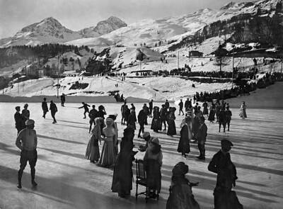 Switzerland Graub�enden Sankt Moritz People skating about 1910 Old Photo