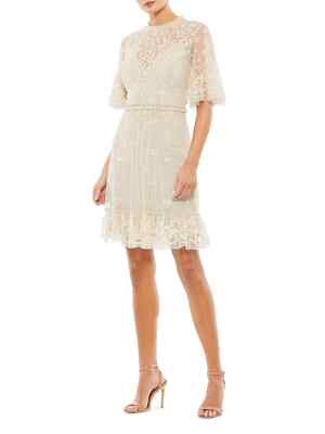 NEW, Mac Duggal Embellished Tulle Mini Dress in Beige SZ 8 #D7124 | eBay