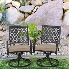 2 Pieces Patio Chair Outdoor Swivel Dining Chairs With Brown Cushion US Stock