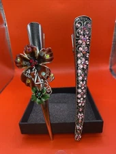 2x Large Metal Ponytail Duckbill Hair Clips Rhinestones Retro Hair Pins Barrette