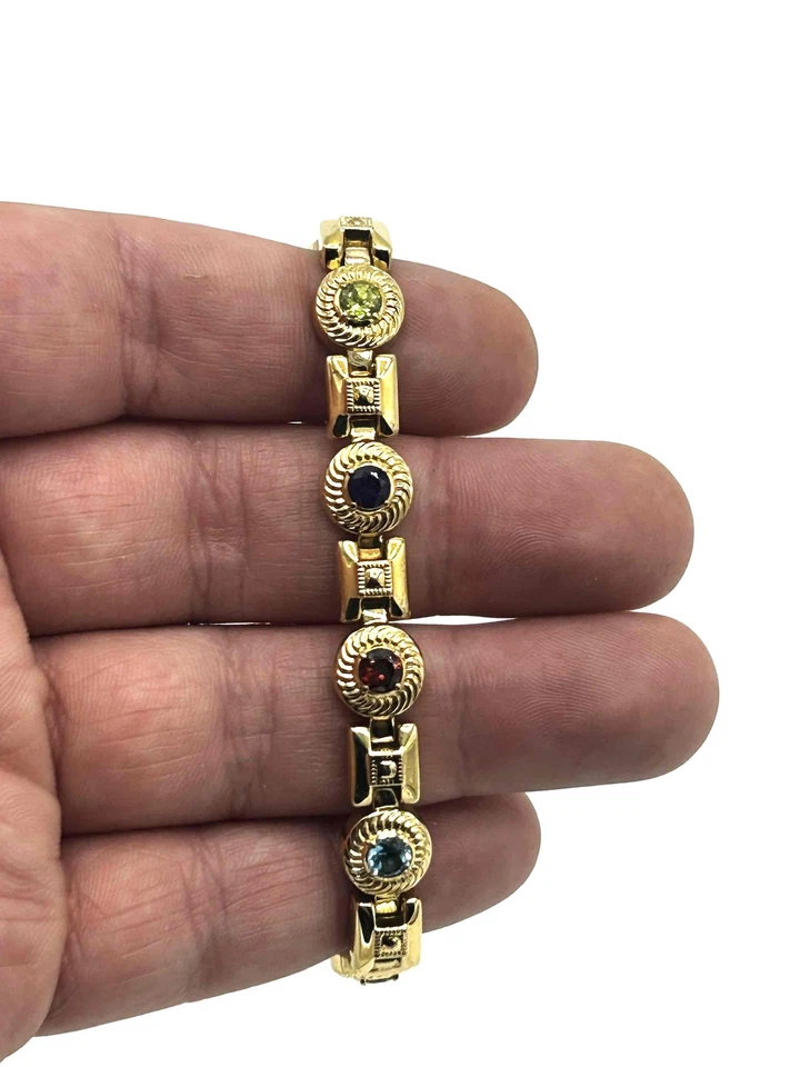 Jules Jurgenson Gold Plated Multicolored Genuine Gemstones Link Bracelet - Image 3 of 4