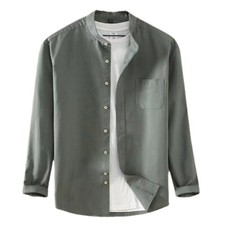 Oxford Long Sleeve Shirt Men's Casual Business Stand Collar Cotton Blouse Tops