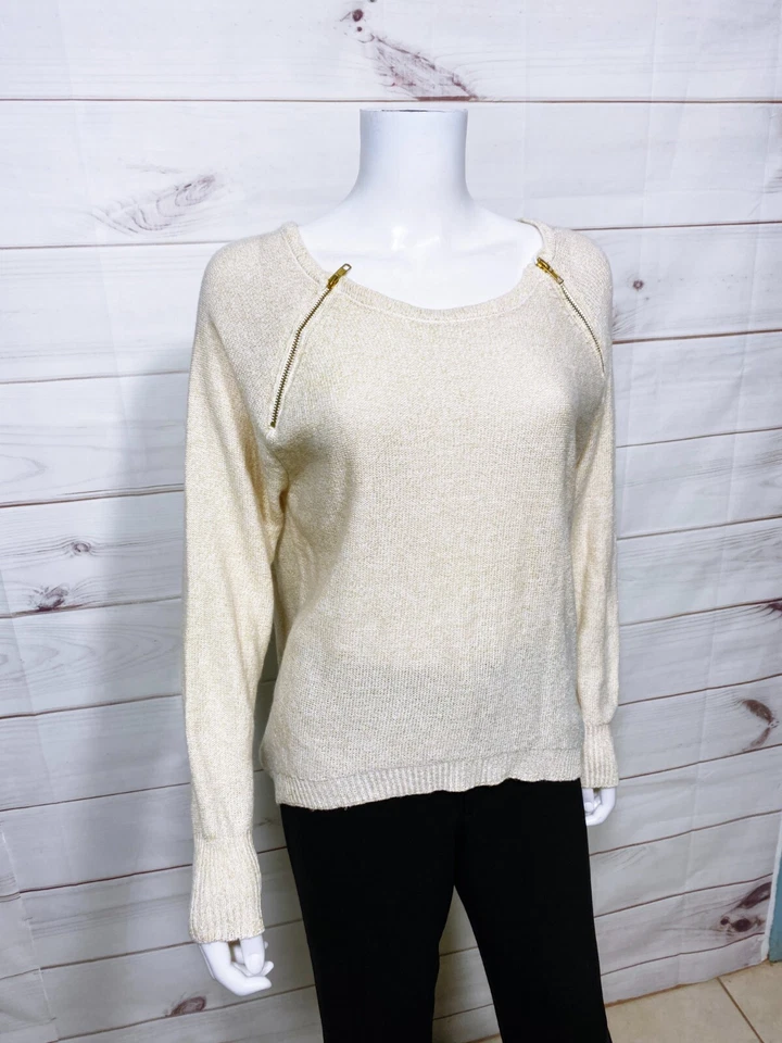Bisou Bisou Michele Bohbot женщин Hi низкий свитер размер M бежевый металлический w/молнии - Изображение 2 из 4
