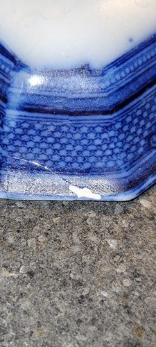 Antico portasapone blu flusso con inserto colino 3 pezzi metà 1800  - Foto 8 di 11
