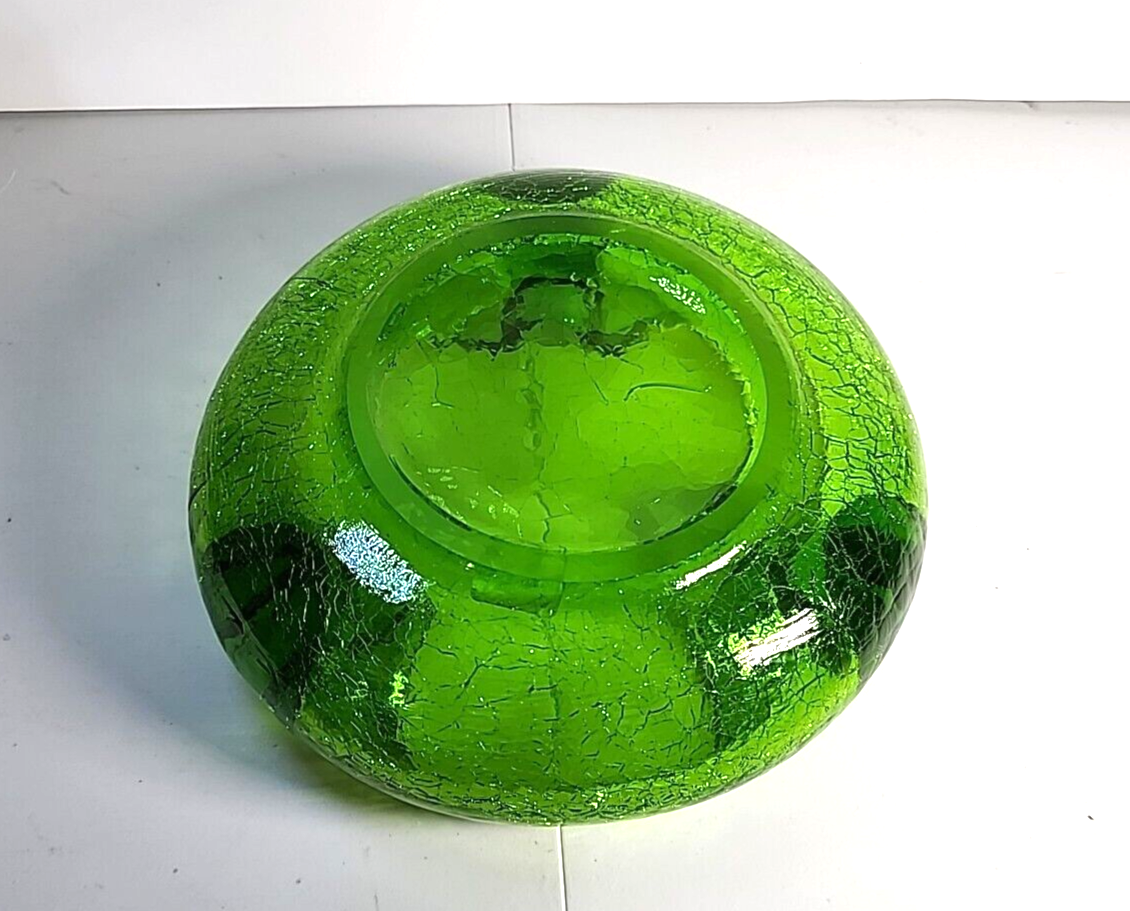 Vintage Mid Century Large Green Viking Crackle Glass Cigar Ashtray