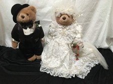 Vintage Teddy Bears - Wedding Couple - Bride  Groom Plush