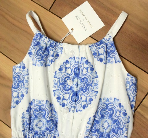 NWT Rachel Zoe for Janie & Jack White Blue Eyelet Romper Jumpsuit-18-24 mos. - Picture 5 of 8