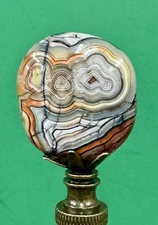 30mm CRAZY LACE AGATE OVAL STONE FINIAL 2.25"  H Antique Brass Base NEW 0625246