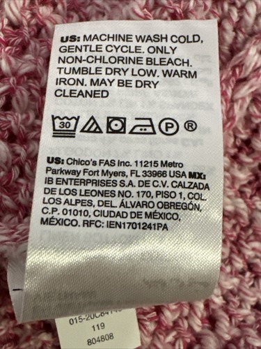 Chicos Womens Sz 2 Pink & White Loose Basic Knit 3/4 Sleeved Sweater - Picture 5 of 6