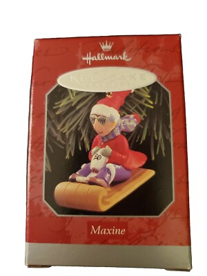     Hallmark 1998 Keepsake ''Maxine'' Toboggan Sledding w/Dog Floyd! ''D''