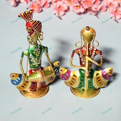 Rajasthani Musician Couple Tealight Candle Holder Showpiece Table decor Set of 2 - Picture 5 of 10