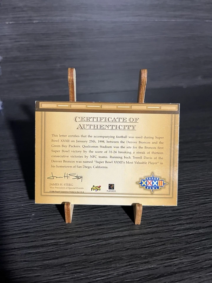 Playoff Contenders Super Bowl 1998 juego usado fútbol americano John Elway cuero raro Foto 2 de 2