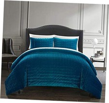 Chyna 3 Piece Comforter Set Luxurious Hand Stitched Velvet Bedding - King Teal