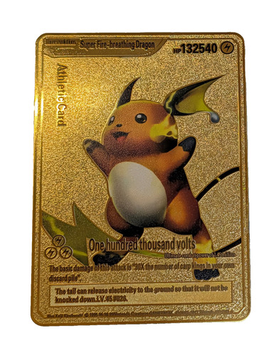 Riachu Super Fire Breathing Dragon Gold Metal Pokemon Card Collectible Fan Made