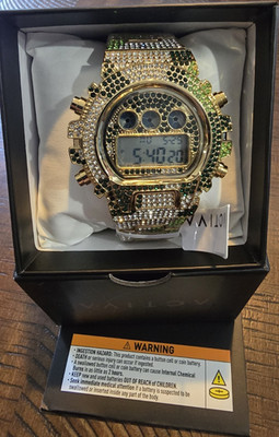 Activa Digital Quartz Men's Wristwatch - Gold & Green, Water-Resistant, With Box