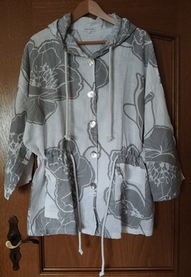 Damen-Jacke mit Kapuze, Leinen, Blumenmuster, GINA LAURA, Grö0e L