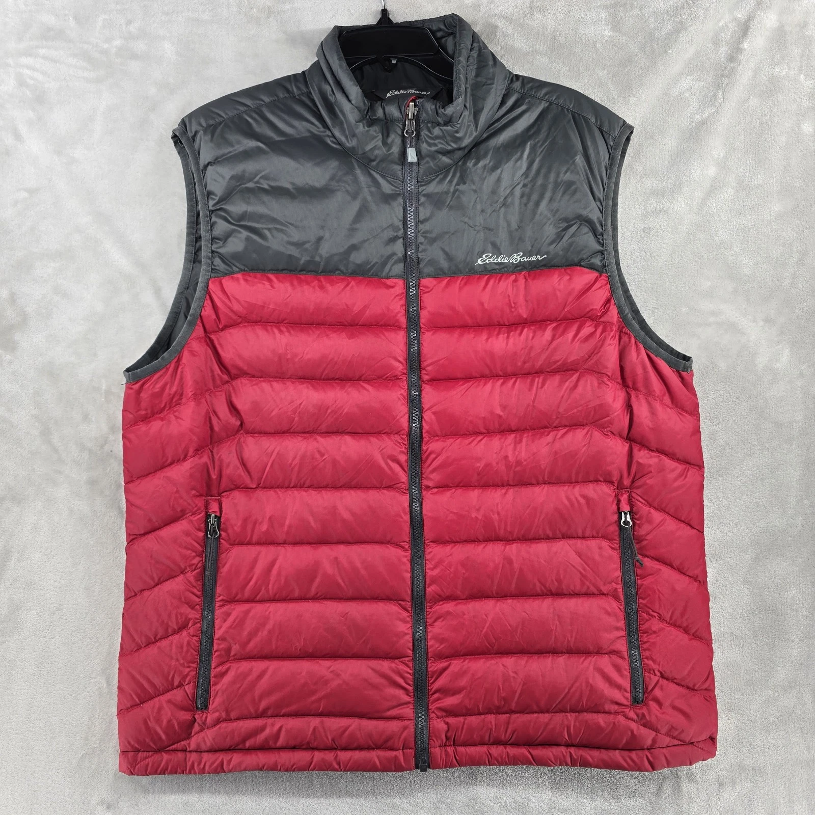 Eddie Bauer Jacket Vest Mens LARGE Red Puffer Down Full Zip Outdoor Hiking Camp