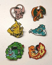 Pok mon Enamel Lapel Pin Set 6 - Pikachu, Charmander, Bulbasaur, Squirtle, Mew