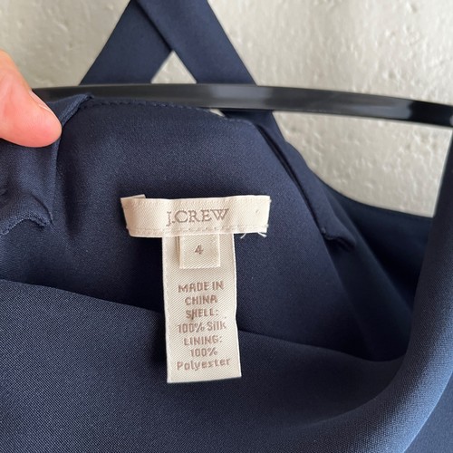 Abito J.Crew damigella formale taglia 4 blu navy seta collo cappuccio lunghezza ginocchio swing - Foto 8 di 12