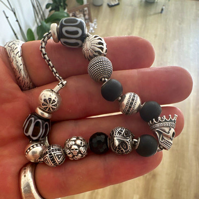 Thomas Sabo 925 Sterling Silber Perlen Bettelarmband Rund Perlen Totenköpfe