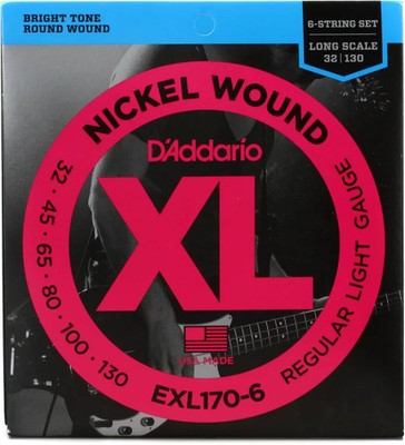 D'Addario EXL170-6 Regular Light Nickel Wound 6-string Long Scale Bass Strings -
