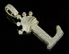 Initial Letter L Crown Diamond Custom Pendant In 10K Yellow Gold Finish 0.31 Ct
