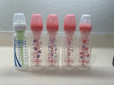 5 Dr. Brown's Natural Flow Anti-Colic Options+ Narrow Baby Bottles&  pink basket