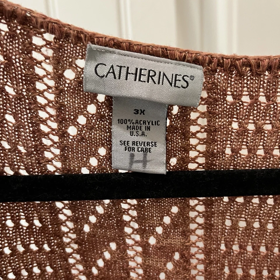 Catherine’s Women 3X Tan Brown Pullover Tunic Sweater Boho Long Sleeve Open Knit - Image 4 of 4