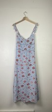 Zara Pale Blue Floral Linen Blend Strappy Midi Dress - Sz Large L