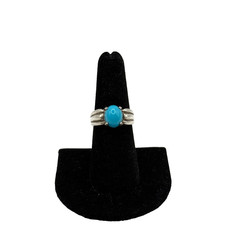 Vintage Sterling Silver 925 Turquoise Stone Cabochon Ring Marked Size 6.75 Boho