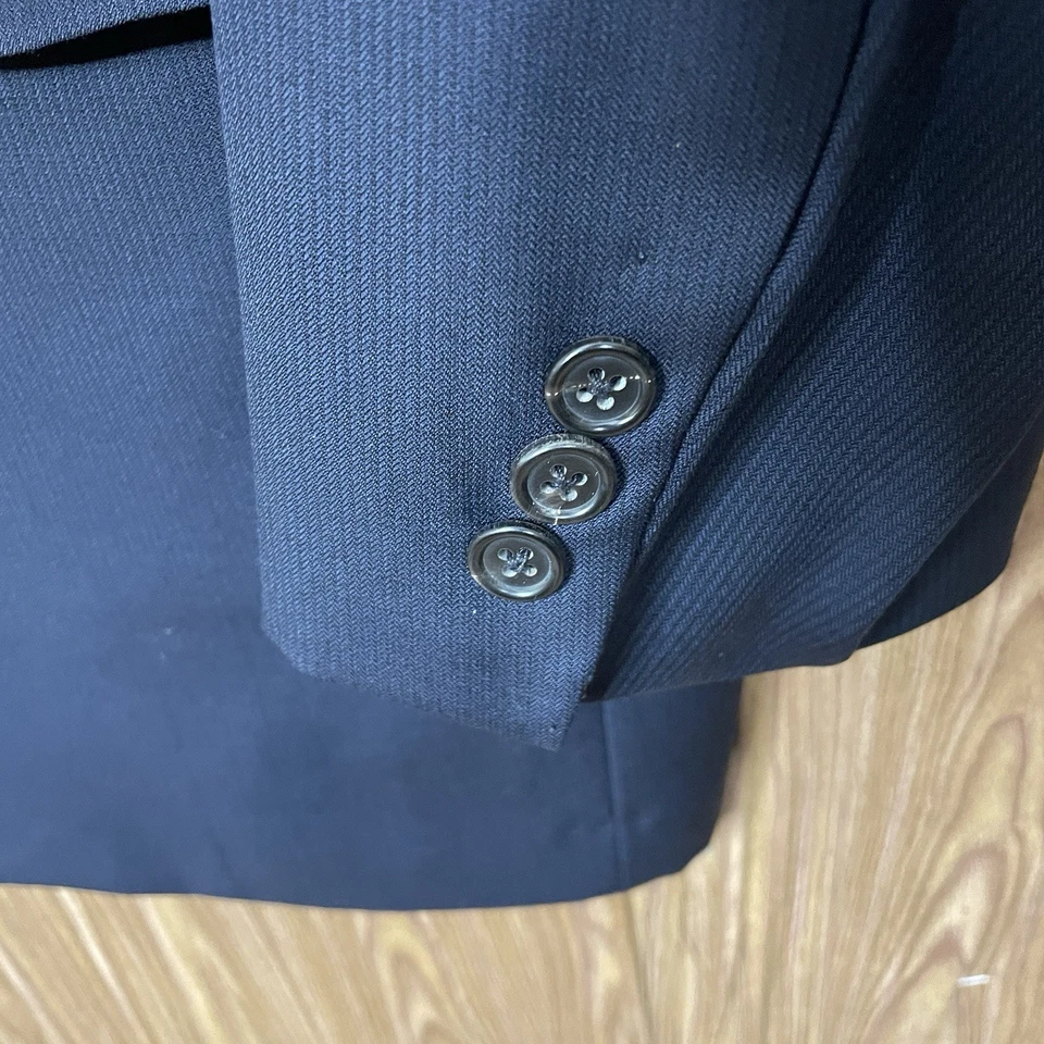 Hickey Freeman Sport Coat Mens 46L Slim Blue Black Striped 100% Wool USA Made - Image 3 of 4